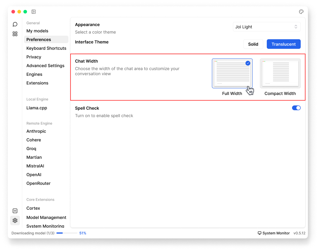 Chat Width